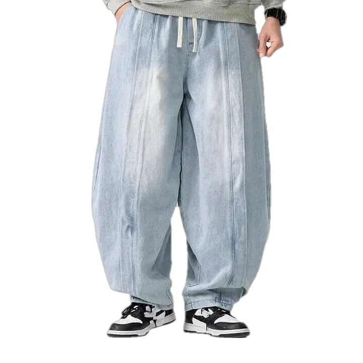 Baggy Mid-waist Faded Jean Joggers for Men - Light Blue