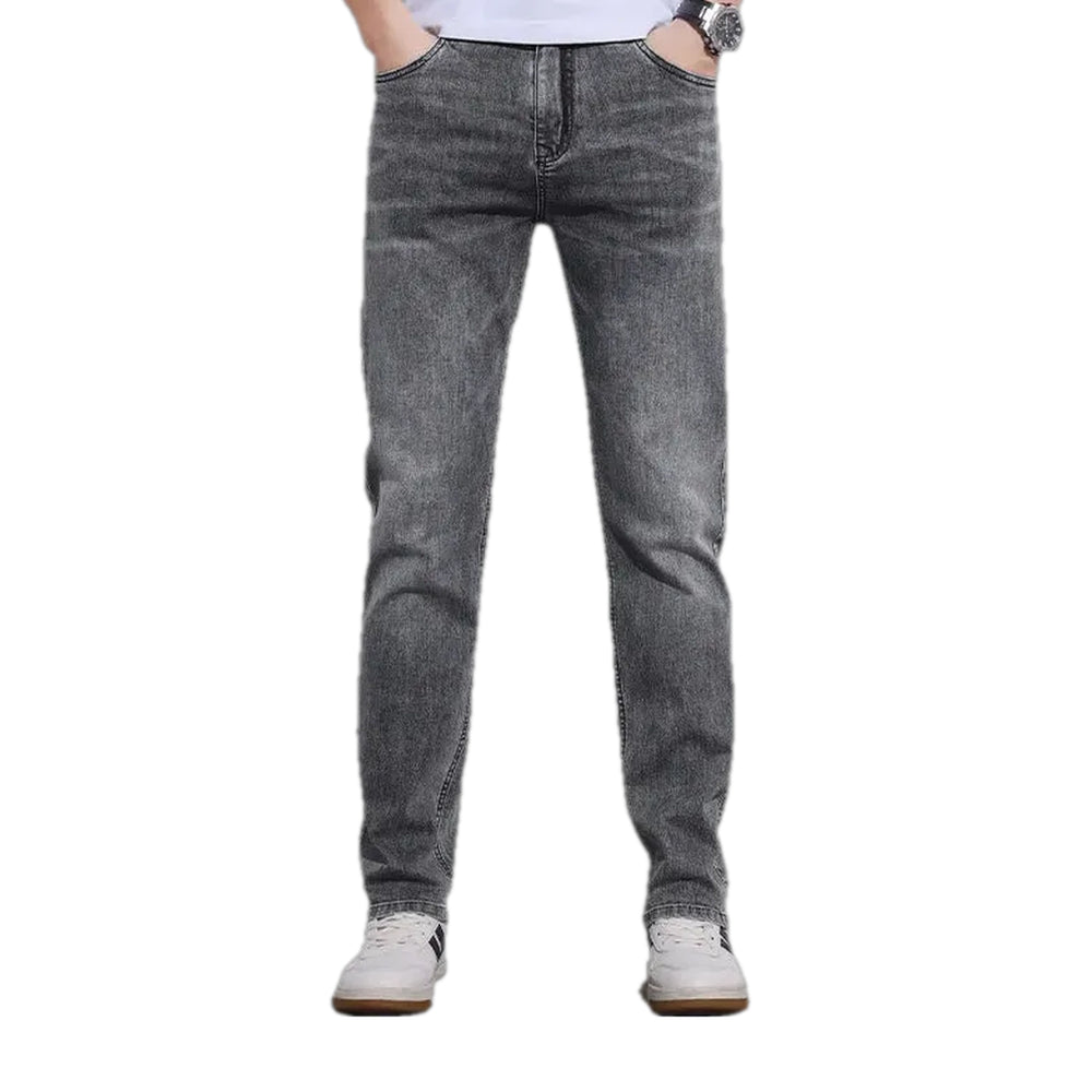 Abraded Stonewashed Slim Men's Jeans - Grey