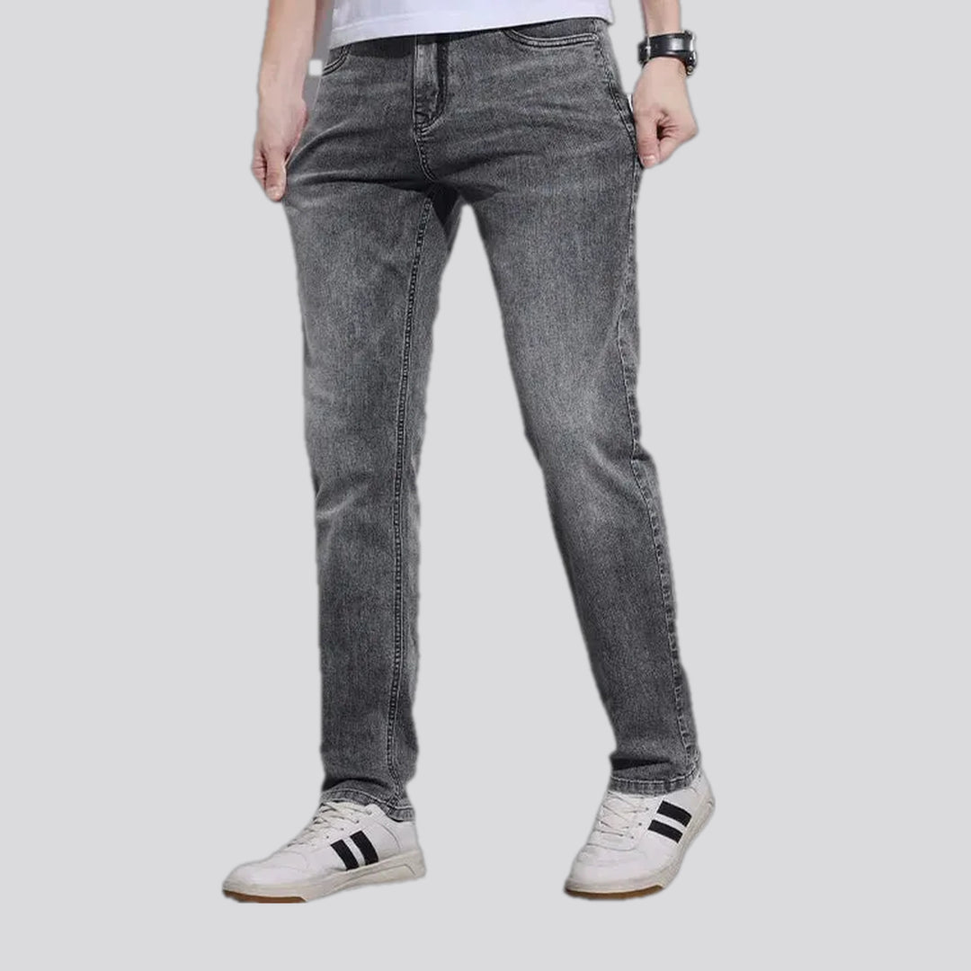 Abraded stonewashed slim men's jeans