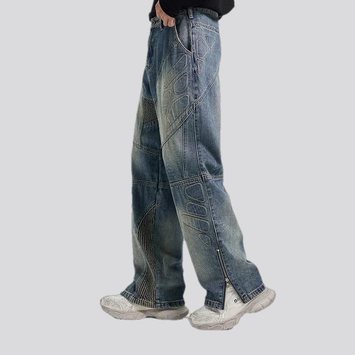 Art patterned boho midweight baggy jeans for men