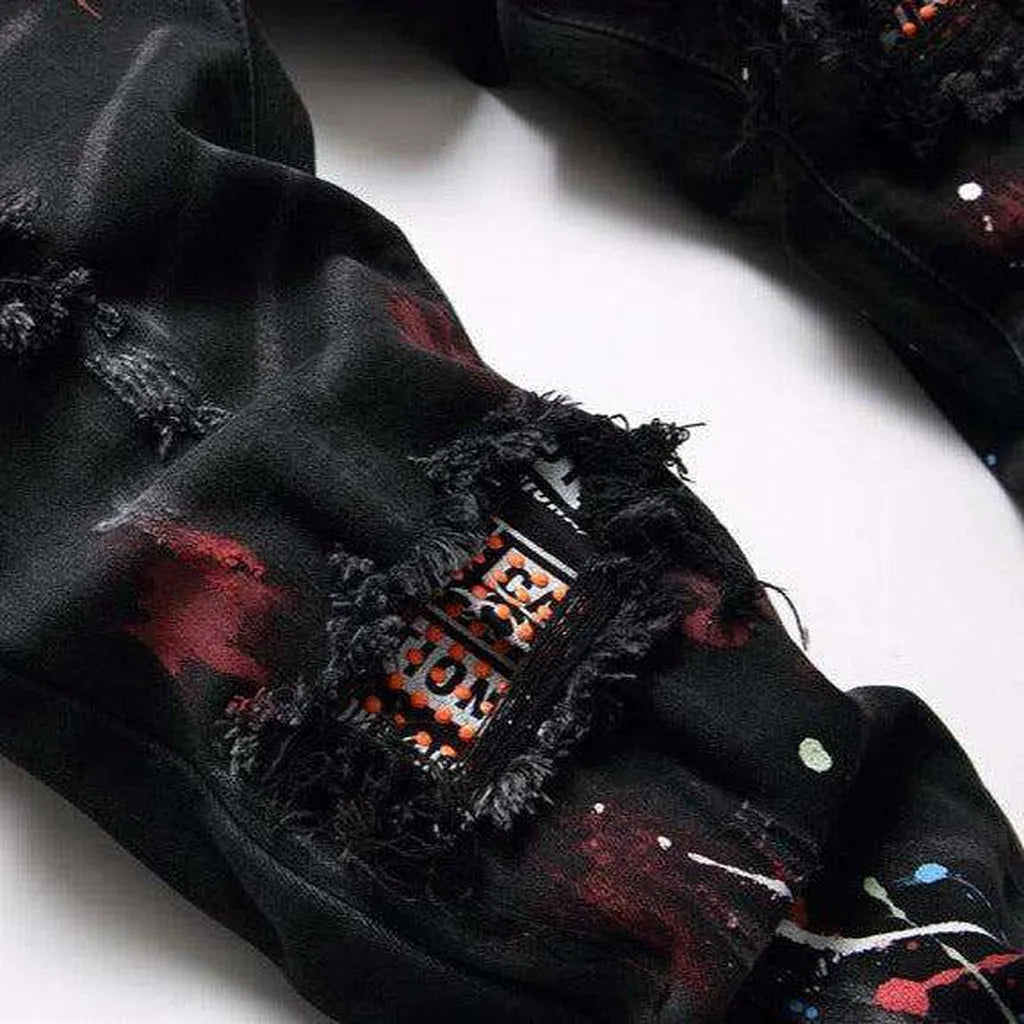 Paint splatter print black jeans