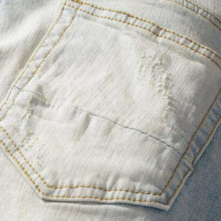 Pink patchwork distressed men's jeans
