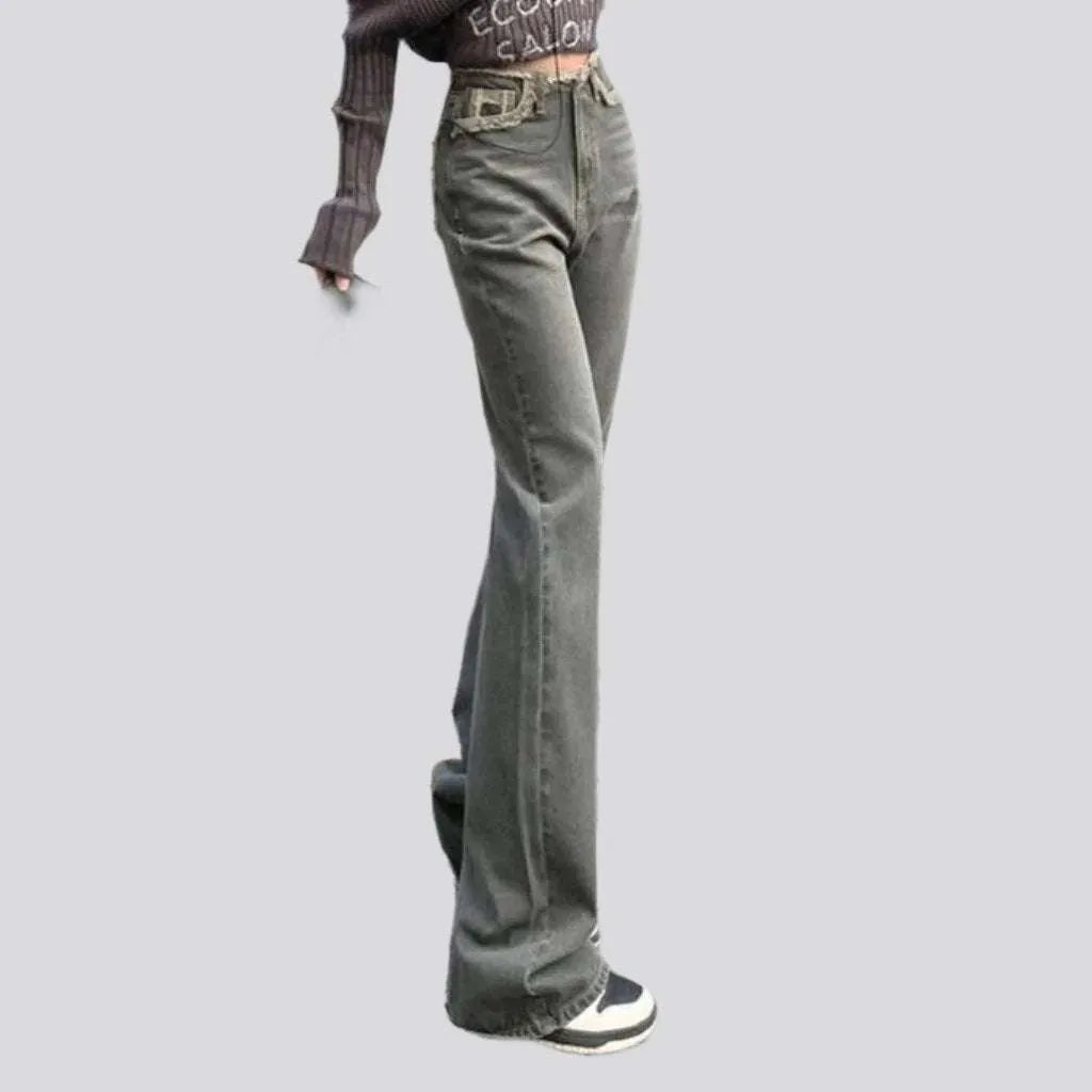 Raw waistband straight women's jeans