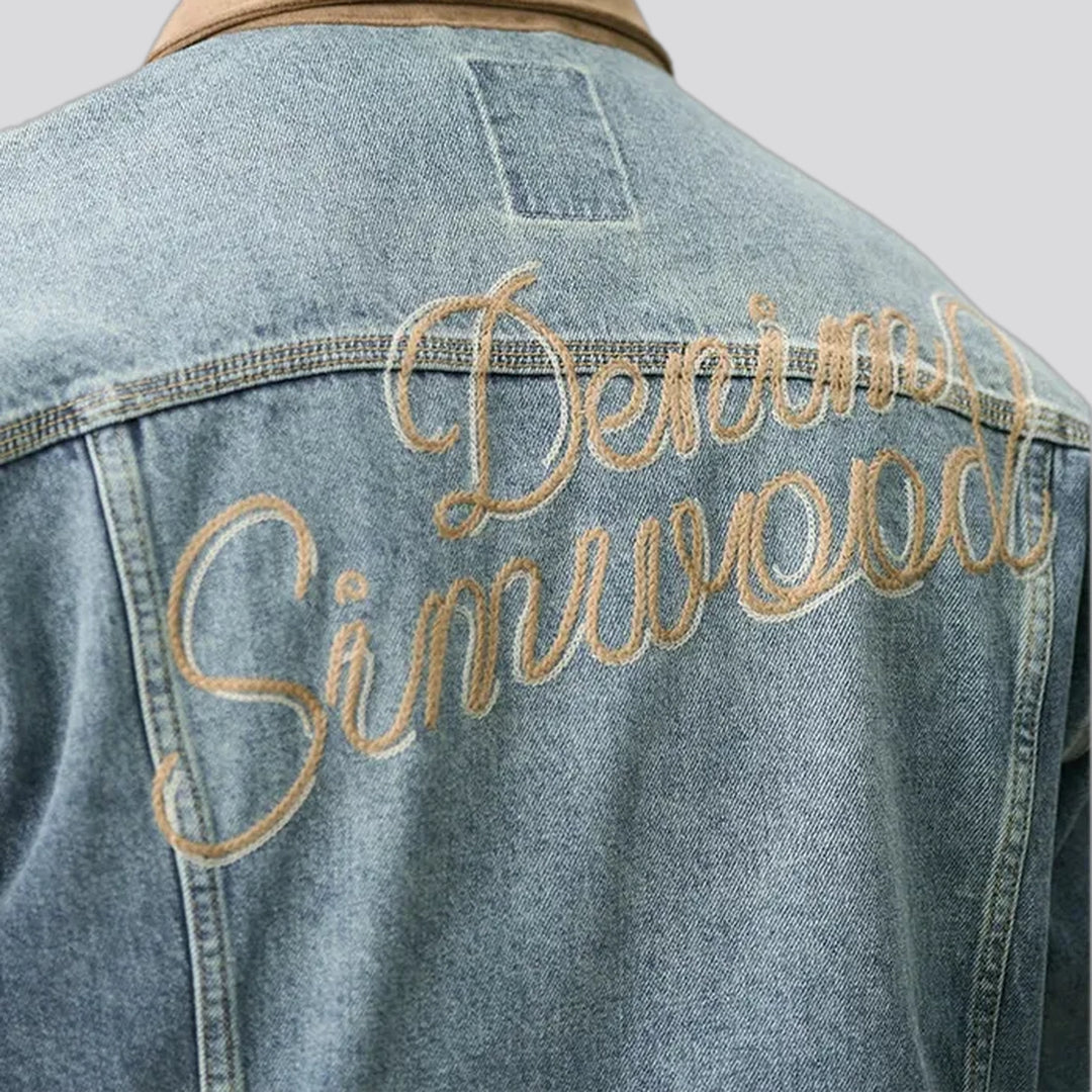 Embroidered men's jean trucker jacket