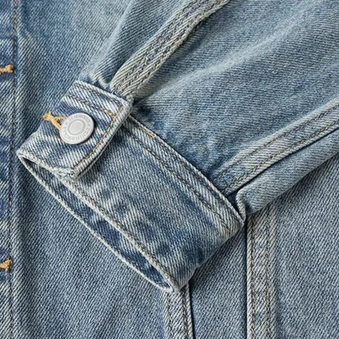 Embroidered men's jean trucker jacket