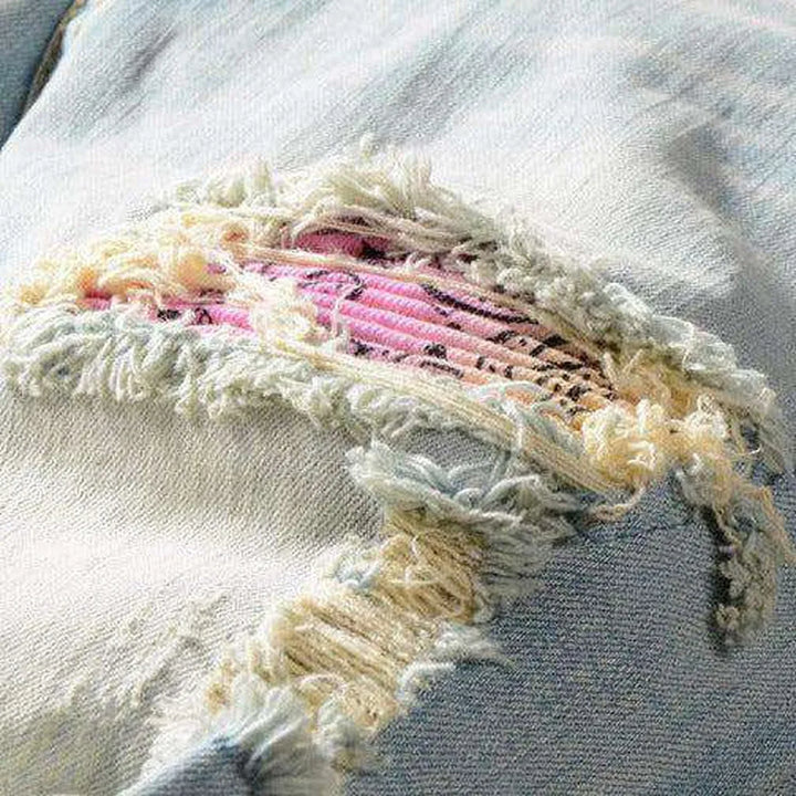 Pink patchwork distressed men's jeans